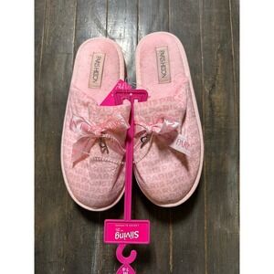 Paris Hilton Sliving Pink Platform Slippers Bow Charm Logo